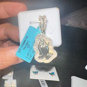 14k gold over 925 sterling silver MOISSANITE Praying Hands Pendant